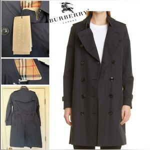 Burberry Kensington Long Trench Coat - Size 2 US Midnight Navy NWT